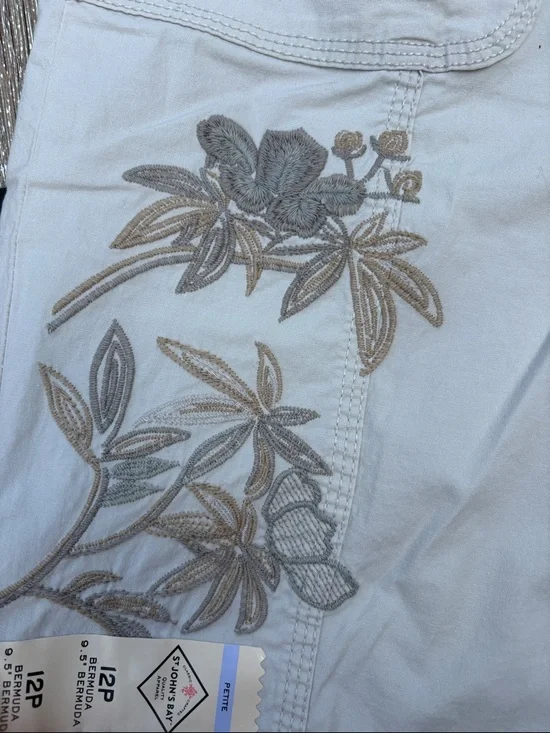 St. John's Bay Light Gray Embroidered Bermuda Shorts - Picture 2 of 5